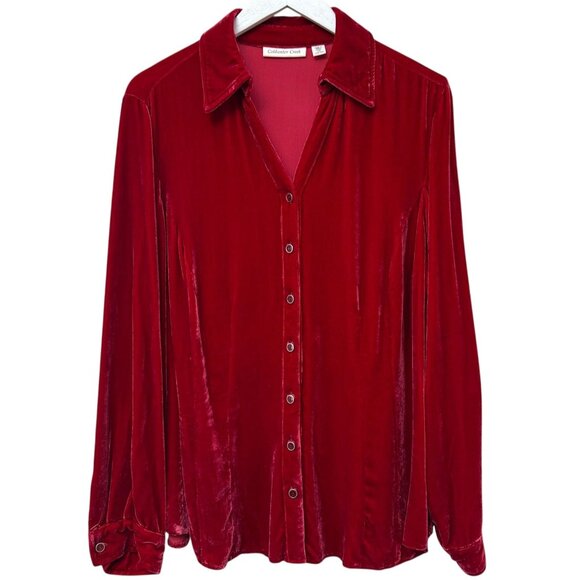 Coldwater Creek Tops - Coldwater Creek Velvet Top Womens Plus Size 1X Red Silk Blend Button up Blouse
